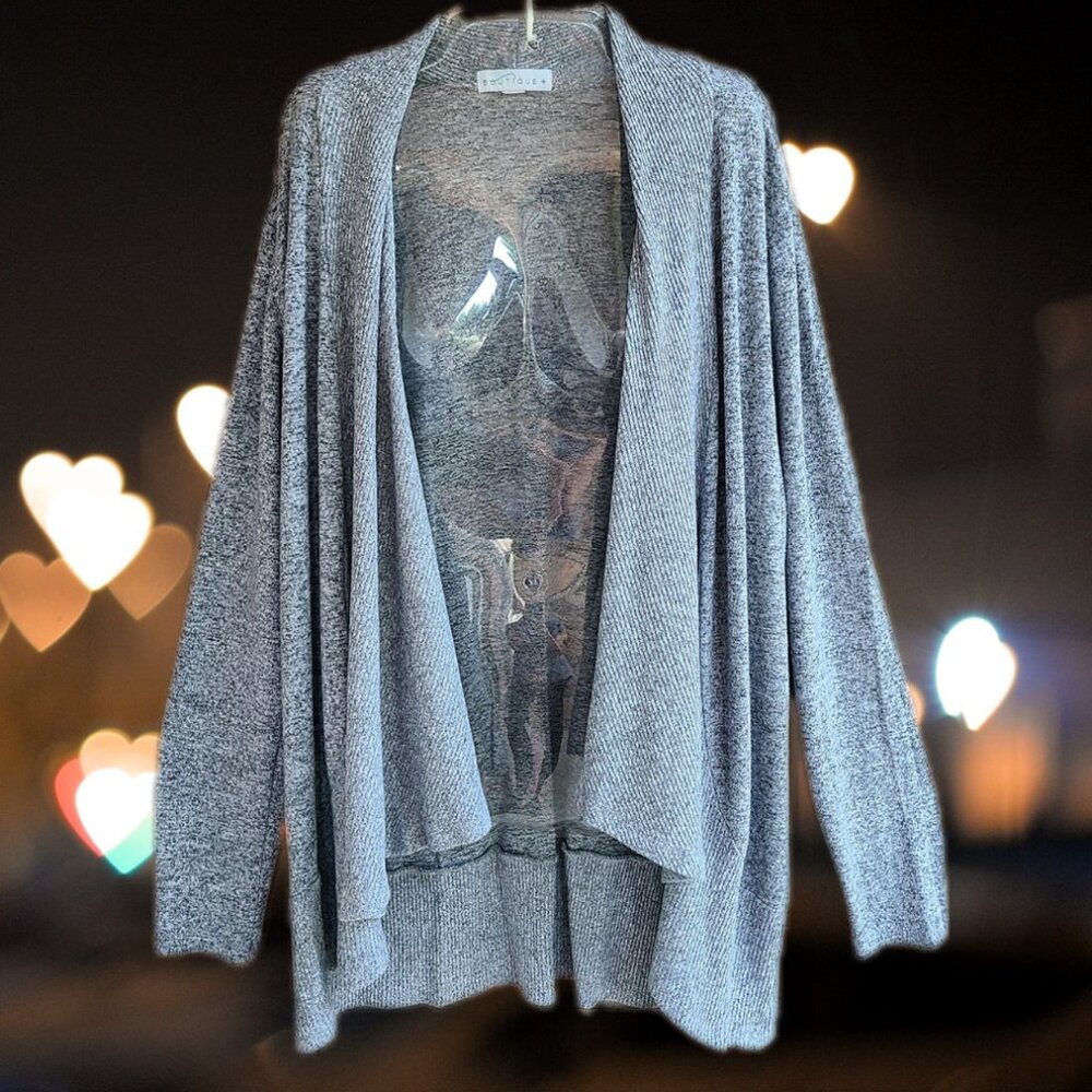 Boutique Women's Long Sleeves Knit Open Front Cardigan Gray Blend Size 0X